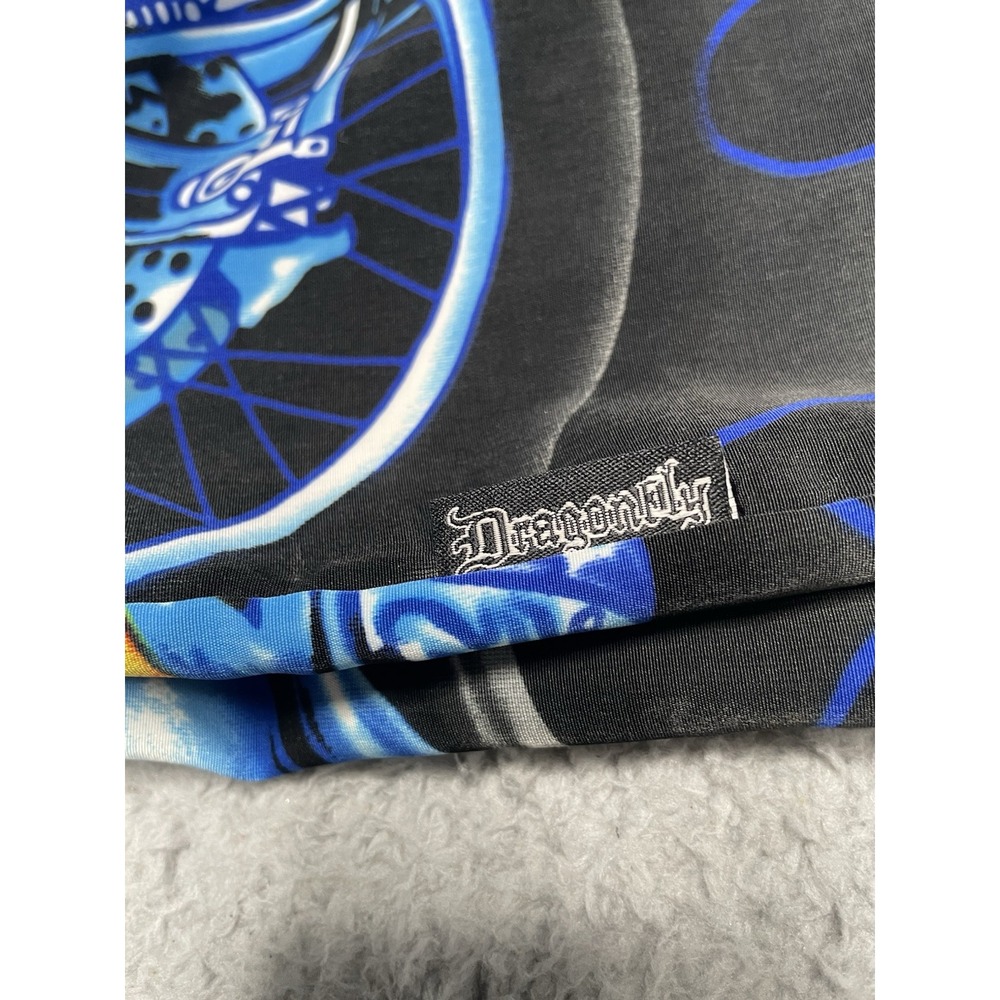 Dragonfly Button Up Shirt Mens Large Blue Motorcycle Camp Flames Biker Rider - Picture 3 of 11